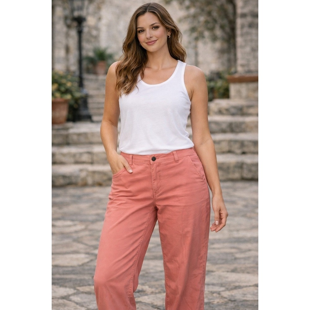 Boden Richmond Pants Womens‎ 14L Coral Pink Straight Leg Cotton Stretch Trousers